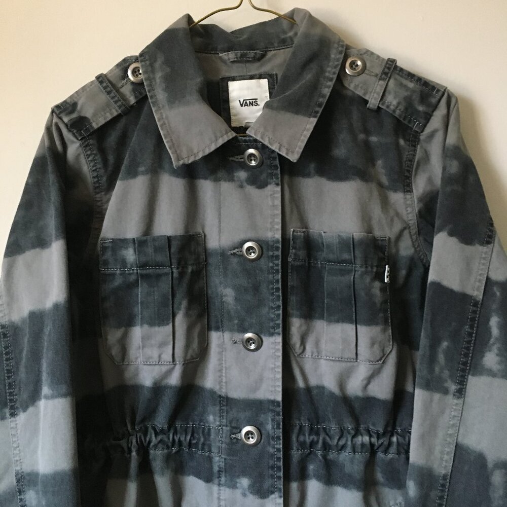 VTG Y2K 100% Cotton Vans Black & Grey Stripe Utility Jacket M Streetwear - Picture 5 of 16